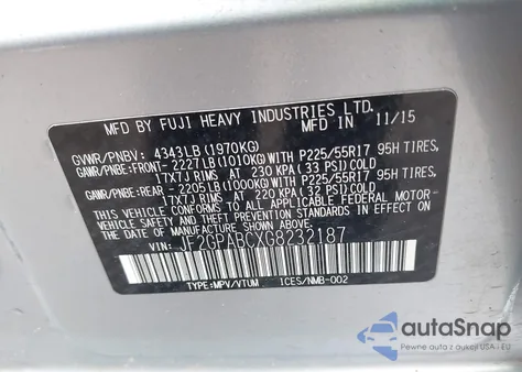 2016 Subaru Crosstrek 2.0I Premium из США, поврежденный, VIN JF2GPABCXG8232187